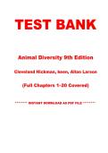 Test Bank &ndash;  Animal Diversity 9th Edition &vert; Cleveland P&period; Hickman &vert; Chapters 1&ndash;20 &vert; Instant PDF Download