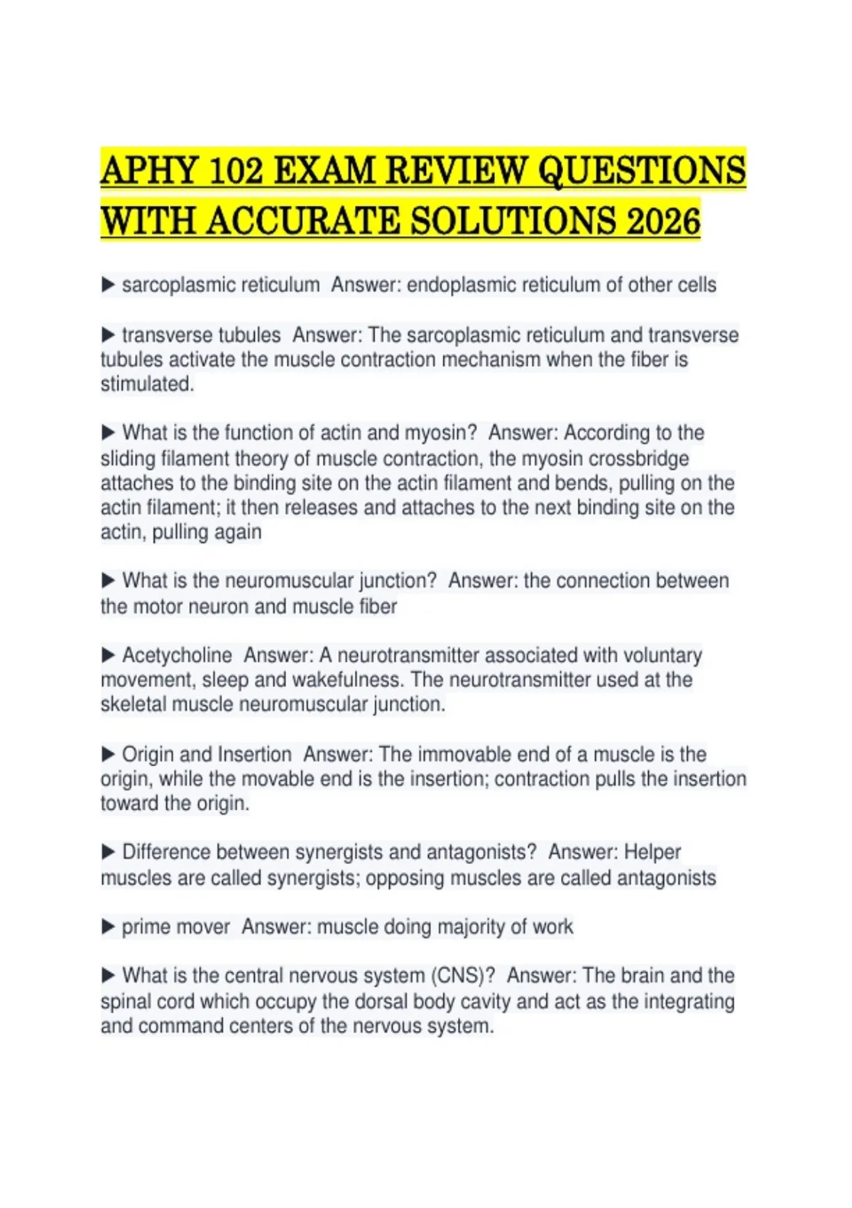 APHY 102 EXAM REVIEW QUESTIONS WITH ACCURATE SOLUTIONS 2026.pdf - APHY ...