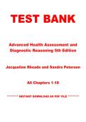 Test Bank &lowbar; Advanced Health Assessment and Diagnostic Reasoning&comma; 5th Edition &vert; Jacqueline Rhoads &vert; Chapters 1&ndash;18 &vert; Instant PDF Download