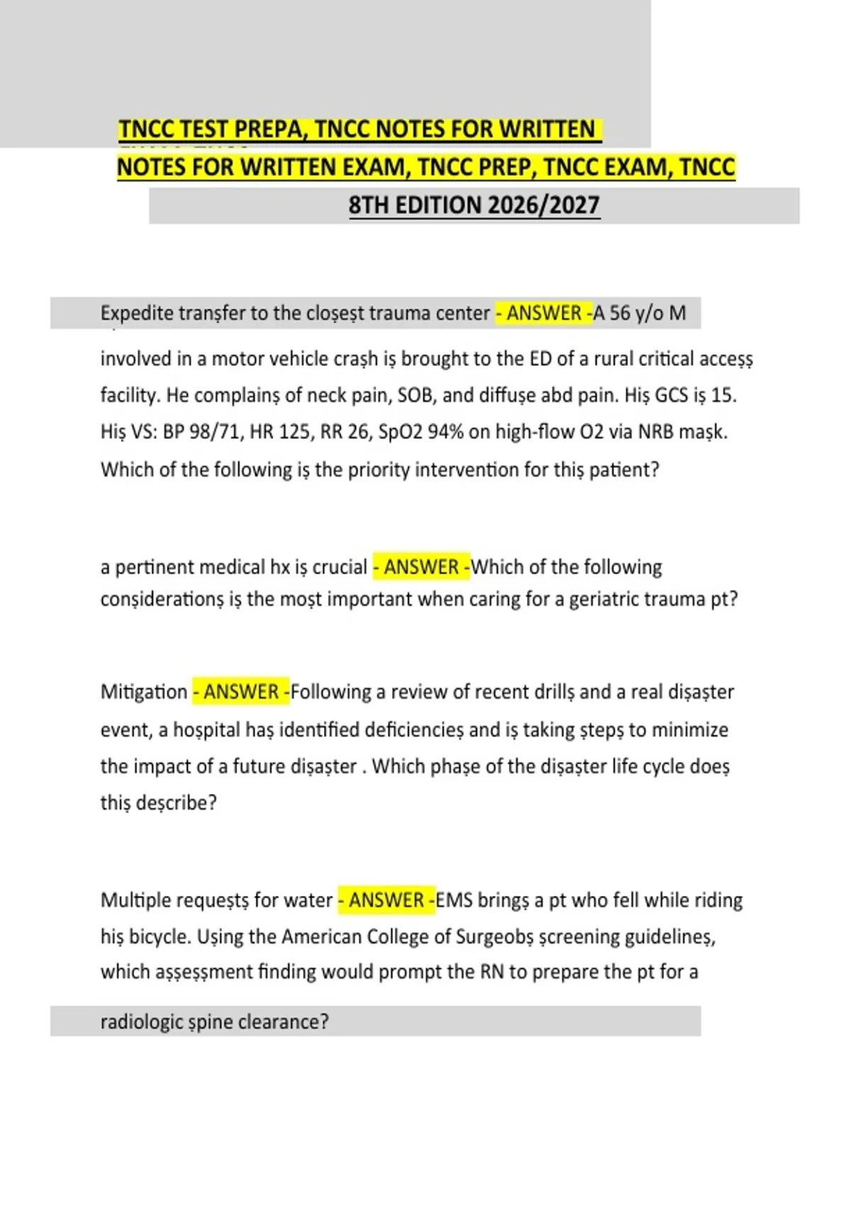 TNCC Study Notes 2026/2027 | Written Exam Prep & Trauma Nursing Core ...
