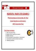 NUR378 &sol; NUR 378 EXAM 3 &NewLine;Pharmacology at Concordia&comma; St&period; Paul &NewLine;Actual Questions and Answers  &NewLine;100&percnt; Guarantee Pass &NewLine; 