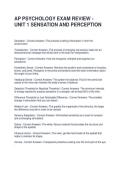 AP PSYCHOLOGY EXAM REVIEW - UNIT 1 SENSATION AND PERCEPTION QUESTIONS AND ANSWERS &vert; GRADED A