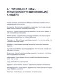 AP PSYCHOLOGY EXAM - TERMS-CONCEPTS QUESTIONS AND ANSWERS