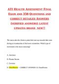 ATI Health Assessment Final Exam Questions & Answers &vert; 350&plus; Verified Solutions&NewLine;&NewLine;