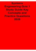 Systems Engineering Quiz 1 Study Guide Key Concepts and Practice Questions Fundamentals Review Workbook 2025&sol; 2026