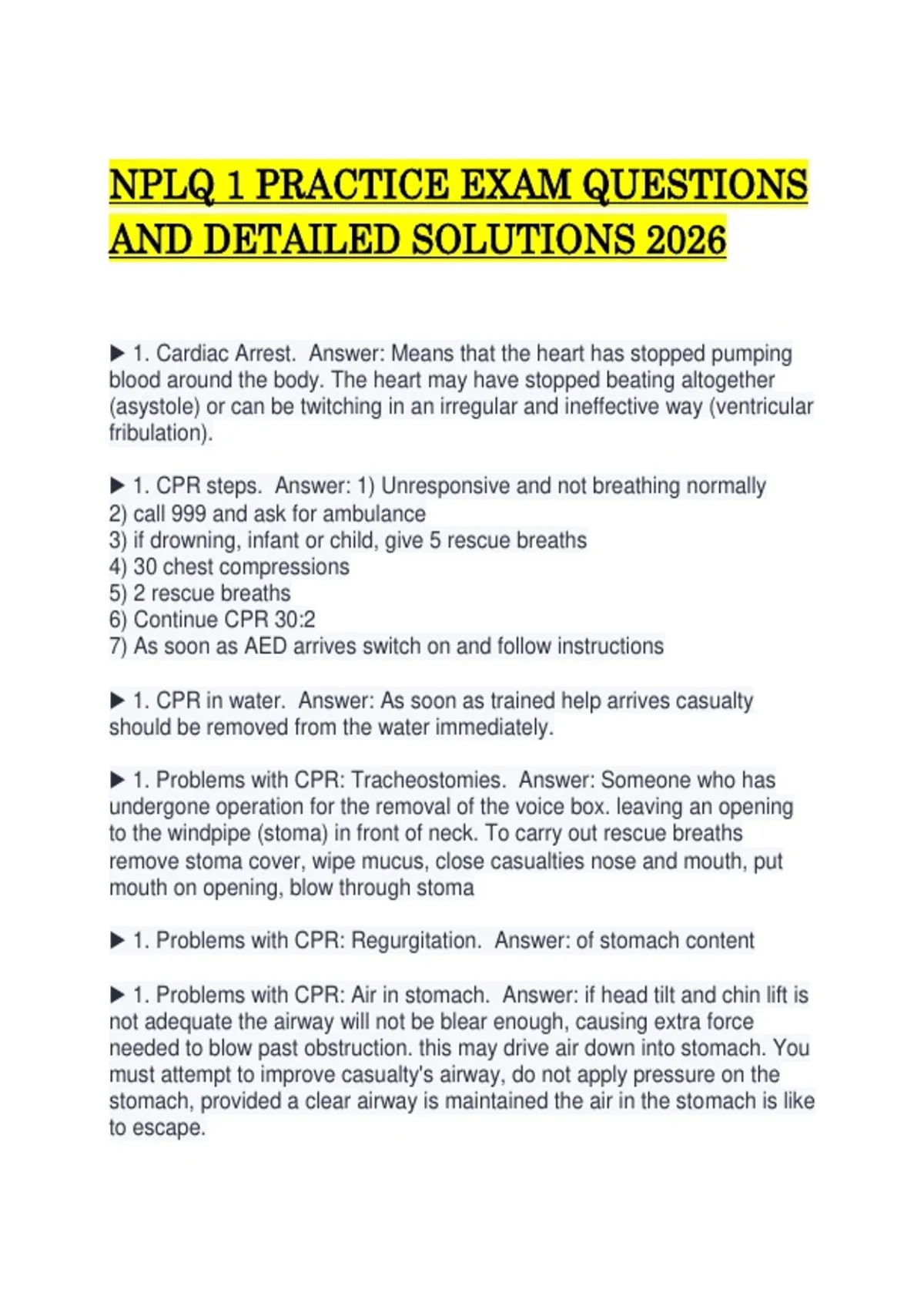 NPLQ 1 PRACTICE EXAM QUESTIONS AND DETAILED SOLUTIONS 2026 - NPLQ 1 ...