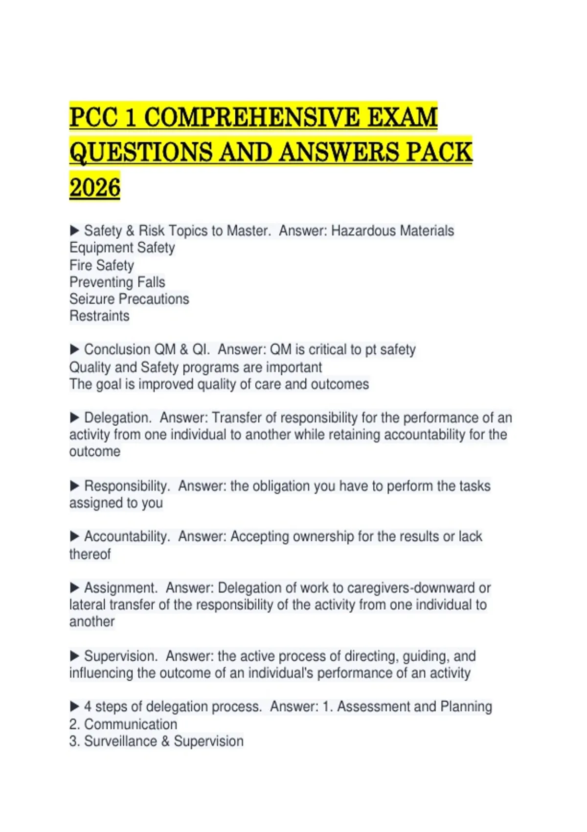 Pcc Question Examples PCC 1 COMPREHENSIVE EXAM QUESTIONS AND ANSWERS PACK 2026.pdf - PCC 1 ...