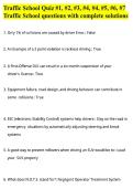 Traffic School Quiz &num;1&comma; &num;2&comma; &num;3&comma; &num;4&comma; &num;4&comma; &num;5&comma; &num;6&comma; &num;7 Traffic School questions with complete solutions&NewLine;