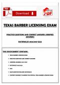 TEXAS BARBER LICENSING EXAM PRACTICE QUESTIONS AND CORRECT ANSWERS &lpar;VERIFIED ANSWERS&rpar; RATIONALES 2026&sol;2027 Q&A