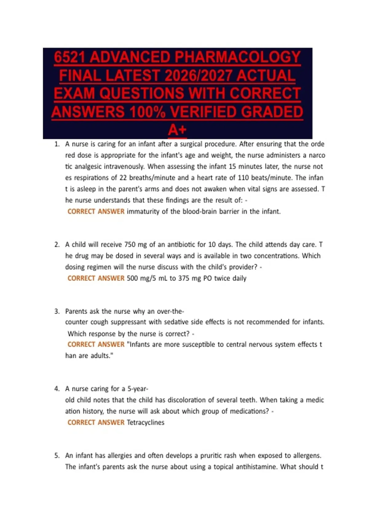 6521 ADVANCED PHARMACOLOGY FINAL LATEST 2026/2027 ACTUAL EXAM QUESTIONS ...