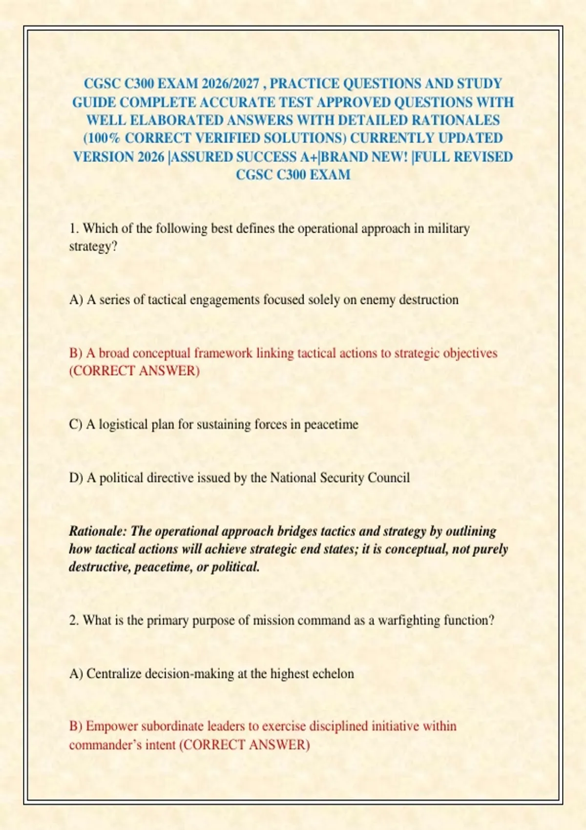 CGSC C300 EXAM 2026/2027 , PRACTICE QUESTIONS AND STUDY GUIDE COMPLETE ...
