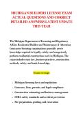 MICHIGAN BUILDERS LICENSE EXAM &NewLine;ACTUAL QUESTIONS AND CORRECT &NewLine;DETAILED ANSWERS LATEST UPDATE &NewLine;THIS YEAR