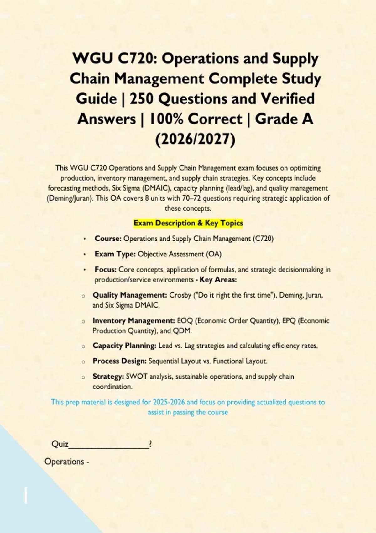 WGU C720: Operations and Supply Chain Management Complete Study Guide ...