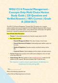 WGU C214 Financial Management -Concepts Only&colon; Multi Choice Version Study Guide &vert; 220 Questions and Verified Answers &vert; 100&percnt; Correct &vert; Grade A &lpar;2026&sol;2027&rpar;&NewLine;&NewLine;