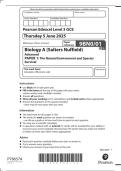 Edexcel 2025 biology a level Biology A &lpar;Salters Nuffield&rpar; PAPER 1&colon; The Natural Environment and Species Survival