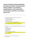 ILLINOIS AUCTIONEER LICENSING EXAMINATION &ndash; &NewLine;QUESTIONS AND ANSWERS &vert; VERIFIED AND WELL &NewLine;DETAILED ANSWERS &vert; PLUS RATIONALES &vert; &NewLine;GUARANTEED PASS &vert; LATEST EXAM UPDATE &vert; &NewLine;STUVIA VERIFIED &vert; EXAM PREP &vert; STUDY GUIDE &vert; &NewLine;PRACTICE TEST 