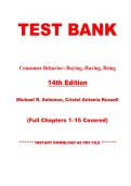 Test Bank - Consumer Behavior&colon; Buying&comma; Having&comma; and Being&comma; 14th Edition by Michael R&period; Solomon &vert; Chapters 1&ndash;14 &vert; Instant PDF Download