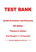 Test Bank &ndash; Health Economics and Financing&comma; 6th Edition &vert; Thomas E&period; Getzen &vert; Chapters 1&ndash;16 &vert; Instant PDF Download