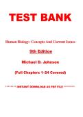 Test Bank &lowbar; Human Biology&colon; Concepts and Current Issues&comma; 9th Edition&comma; By Michael D&period; Johnson &vert; Chapters 1&ndash;24 &vert; Instant PDF Download&NewLine;