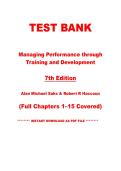 Test Bank for Managing Performance through Training and Development&comma; 7th Edition by Saks & Haccoun &vert; Chapters 1&ndash;15 &vert; Instant PDF Download