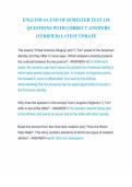 ENGLISH 4A END OF SEMESTER TEST 110&NewLine;QUESTIONS WITH CORRECT ANSWERS&NewLine;&lpar;VERIFIED&rpar; LATEST UPDATE