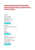 ENGLISH LANGUAGE ARTS PARTS OF SPEECH MASTERY EXAMINATION &lpar;ELA&rpar; COMPLETE WITH VERIFIED ANSWERS