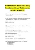 BIO 1100 Exam 3 Complete Study &NewLine;Questions with Verified Answers &NewLine;Already Graded A&plus;