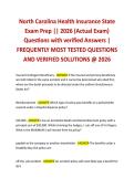 North Carolina Health Insurance State Exam Prep &vert;&vert; 2026 &lpar;Actual Exam&rpar; &NewLine;Questions with verified Answers &vert; FREQUENTLY MOST TESTED QUESTIONS AND VERIFIED SOLUTIONS &commat; 2026