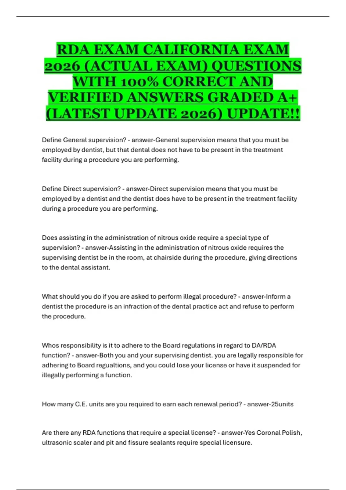 Registered Dental Assistant (RDA) California Exam – Study Guide – 2025 ...