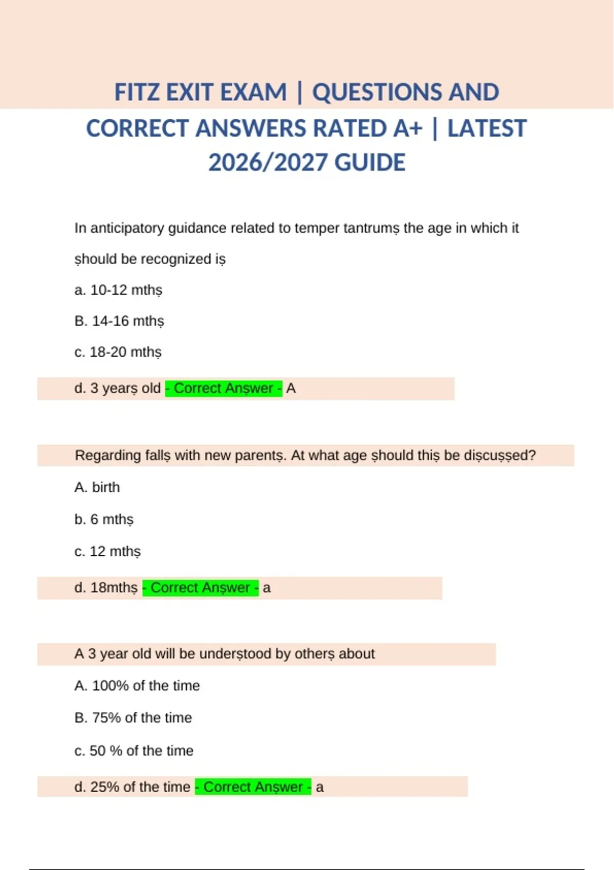 Fitz Nursing Exit Exam Study Guide Practice Questions NCLEX Review PDF ...