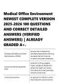 Medical Office Environment NEWEST COMPLETE VERSION 2025-2026 100 QUESTIONS AND CORRECT DETAILED ANSWERS &lpar;VERIFIED ANSWERS&rpar; &vert; ALREADY GRADED A&plus;&period;
