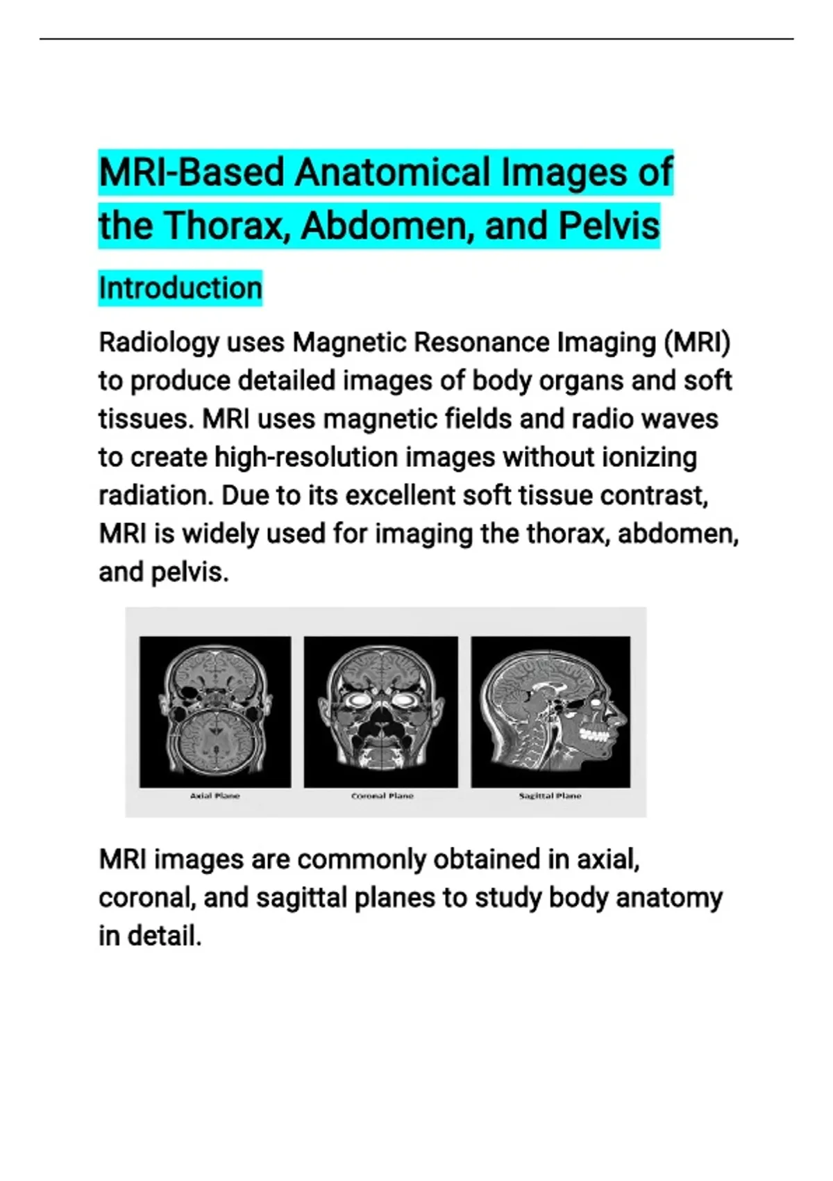 Anatomy of Thorax, Abdomen and pelvis - MIT (MITE) - Stuvia US