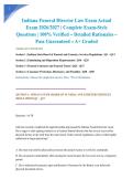 Indiana Funeral Director Law Exam Actual Exam 2026&sol;2027 &vert; Complete Exam-Style Questions &vert; 100&percnt; Verified &ndash; Detailed Rationales &ndash; Pass Guaranteed &ndash; A&plus; Graded&NewLine;&NewLine;