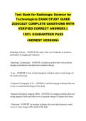 Test Bank for Radiologic Science for &NewLine;Technologists EXAM STUDY GUIDE &NewLine;2026&sol;2027 COMPLETE QUESTIONS WITH &NewLine;VERIFIED CORRECT ANSWERS &vert;&vert; &NewLine;100&percnt; GUARANTEED PASS &NewLine;<NEWEST VERSION>