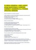 FLORIDA GENERAL LINES AGENT EXAM QUESTIONS & VERIFIED CORRECT ANSWERS ALL PASSED UPDATED VERSION