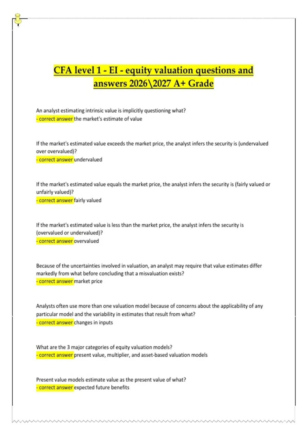 CFA Level I – Equity Investments (Equity Valuation) Questions and ...