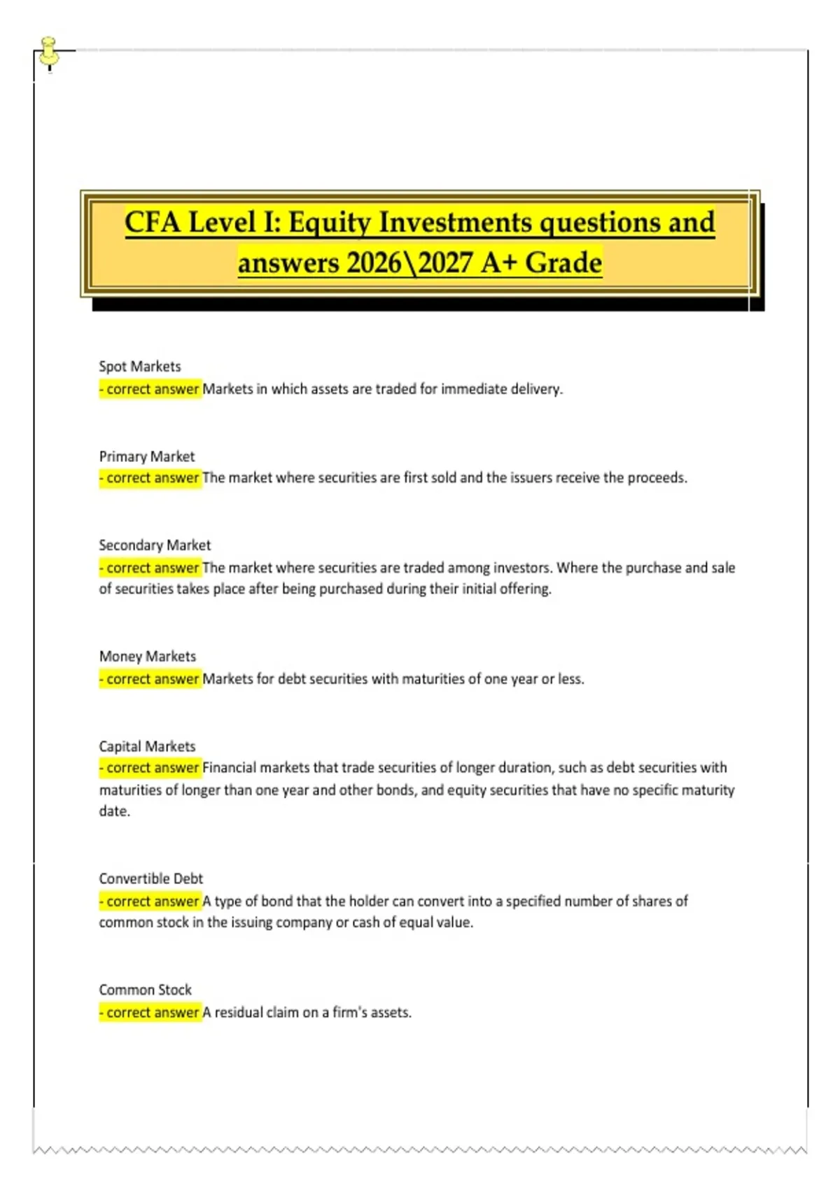 CFA Level I – Equity Investments Verified Practice Study Guide (2026/ ...