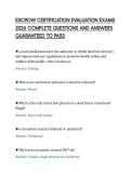 ESCROW CERTIFICATION EVALUATION EXAMS&NewLine;2026 COMPLETE QUESTIONS AND ANSWERS&NewLine;GUARANTEED TO PASS&NewLine;