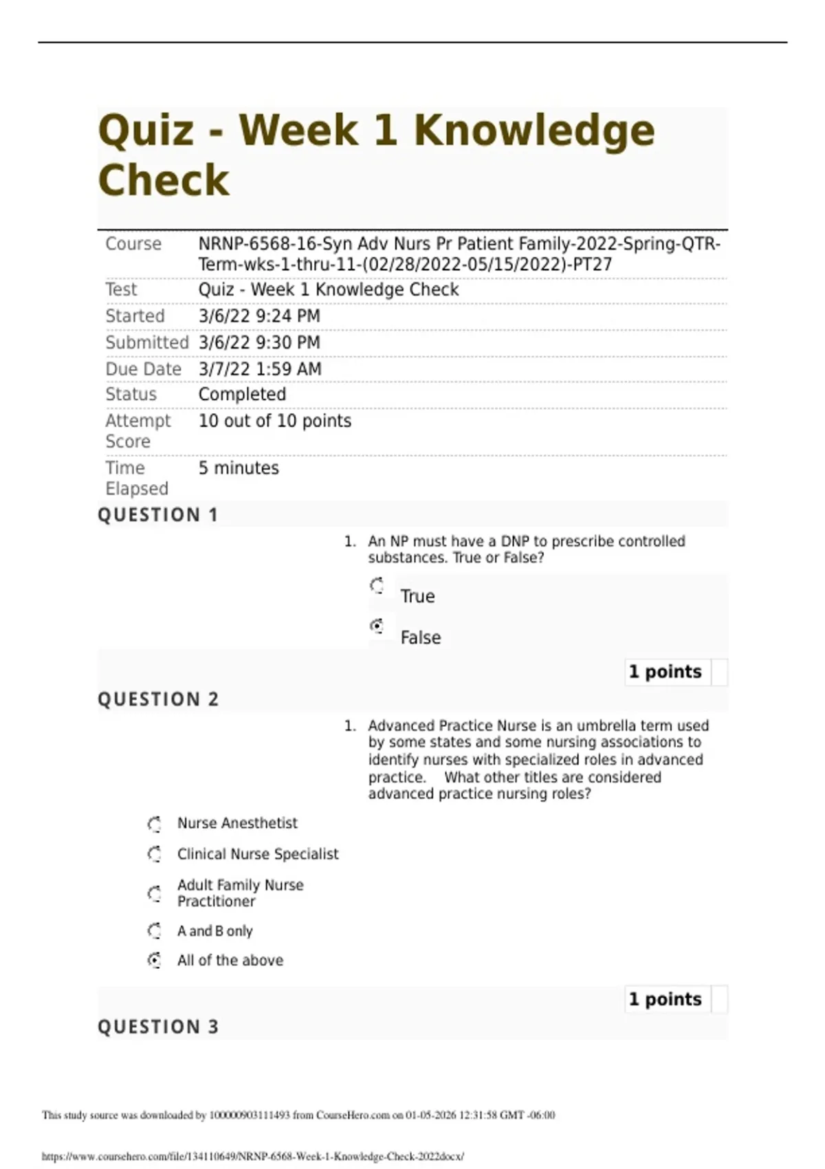 Week 1 Knowledge Check Quiz – Course Introduction and Core Concepts ...