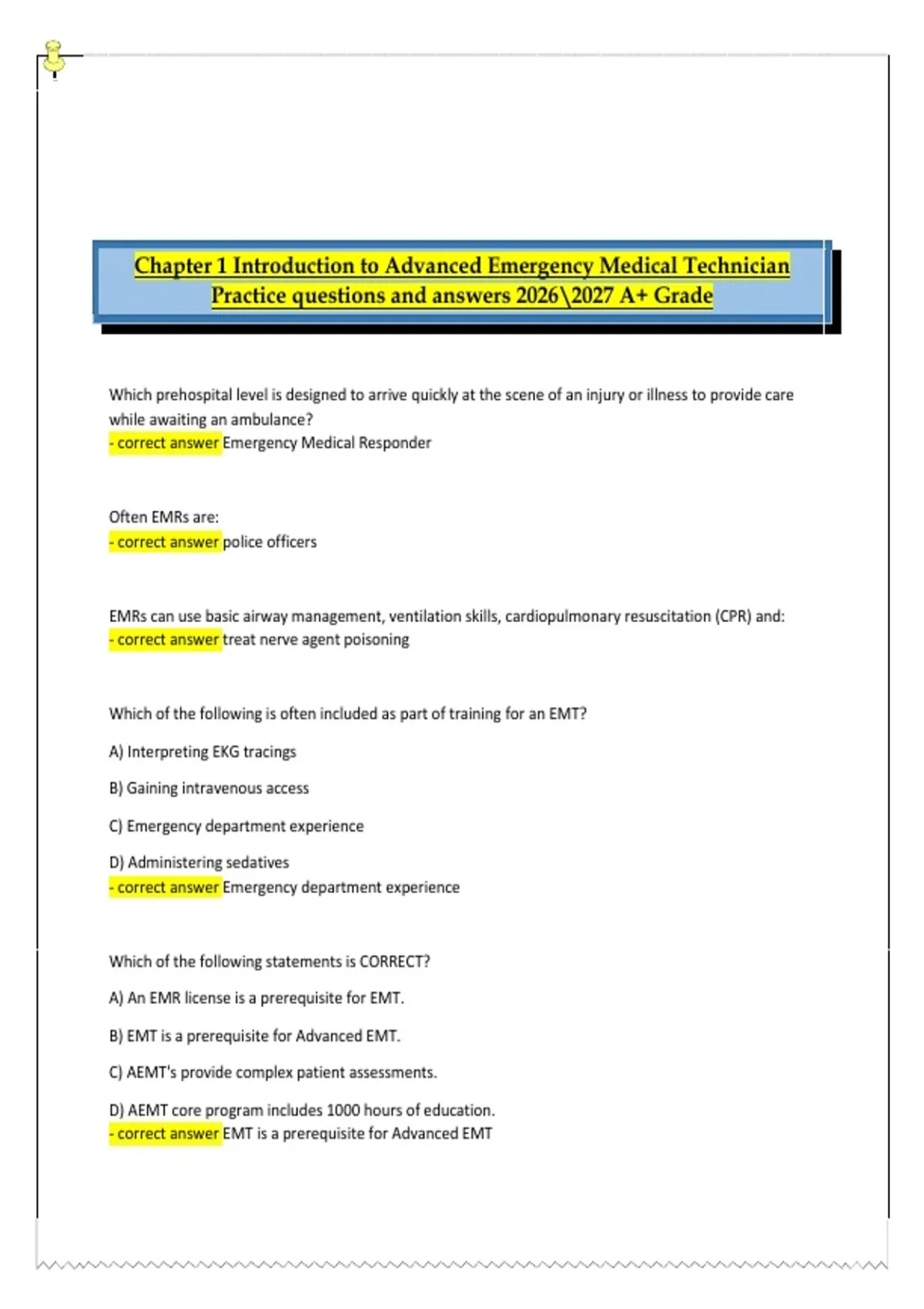 Advanced EMT – Chapter 1 Introduction Verified Study Guide (2026/2027 ...