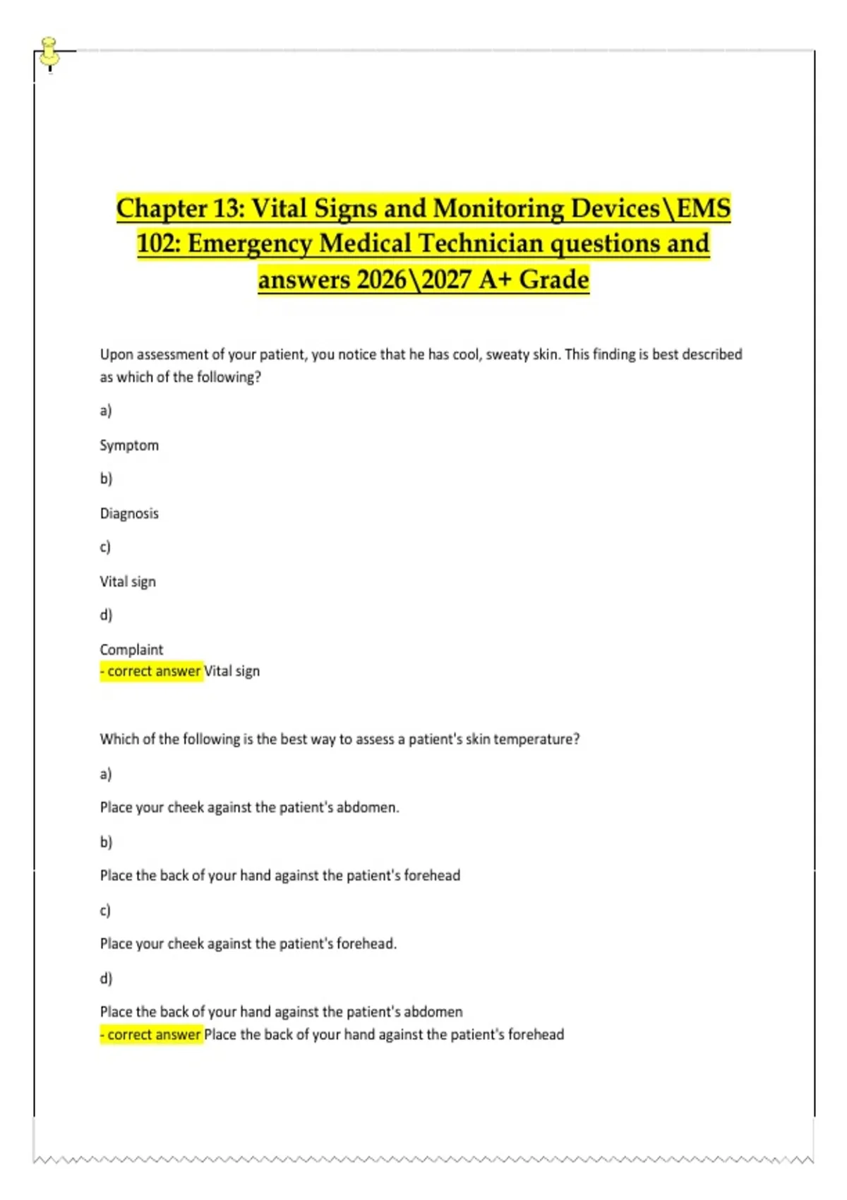 EMS 102 – Chapter 13 Vital Signs and Monitoring Devices Questions and ...