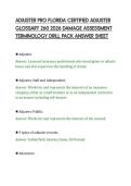ADJUSTER PRO FLORIDA CERTIFIED ADJUSTER&NewLine;GLOSSARY 260 2026 DAMAGE ASSESSMENT&NewLine;TERMINOLOGY DRILL PACK ANSWER SHEET&NewLine;