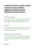 ADJUSTER PRO FLORIDA CERTIFIED ADJUSTER&NewLine;GLOSSARY 260 2026 INSURANCE&NewLine;TERMINOLOGY REVIEW TEST PAPER&NewLine;QUESTIONS SOLUTIONS GRADED A&plus;