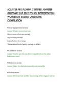 ADJUSTER PRO FLORIDA CERTIFIED ADJUSTER&NewLine;GLOSSARY 260 2026 POLICY INTERPRETATION&NewLine;WORKBOOK SOLVED QUESTIONS&NewLine;COMPILATION