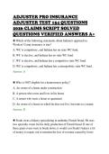 ADJUSTER PRO INSURANCE&NewLine;ADJUSTER TEST 154 QUESTIONS&NewLine;2026 CLAIMS SCRIPT SOLVED&NewLine;QUESTIONS VERIFIED ANSWERS A&plus;