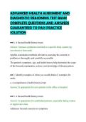 ADVANCED HEALTH ASSESSMENT AND&NewLine;DIAGNOSTIC REASONING TEST BANK&NewLine;COMPLETE QUESTIONS AND ANSWERS&NewLine;GUARANTEED TO PASS PRACTICE&NewLine;SOLUTION&NewLine;