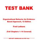Test Bank for Organizational Behavior An Evidence-Based Approach&comma; 12 Edition by Fred Luthans &vert; Chapters 1&ndash;14 &vert; Instant PDF Download