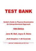 Test Bank For Seidel's Guide to Physical Examination An Interprofessional Approach&comma; 10th Edition by Jane W&period; Ball&comma; Joyce E&period; Dains &vert; Chapters 1&ndash;26 &vert; Instant PDF Download