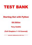 Test Bank for Starting Out With Python 6th Edition by Tony Gaddis &vert; Chapters 1&ndash;14 &vert; Instant PDF Download