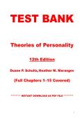 Test Bank for Theories of Personality&comma; 12th Edition by Duane P&period; Schultz &vert; Chapters 1&ndash;15 &vert; Instant PDF Download